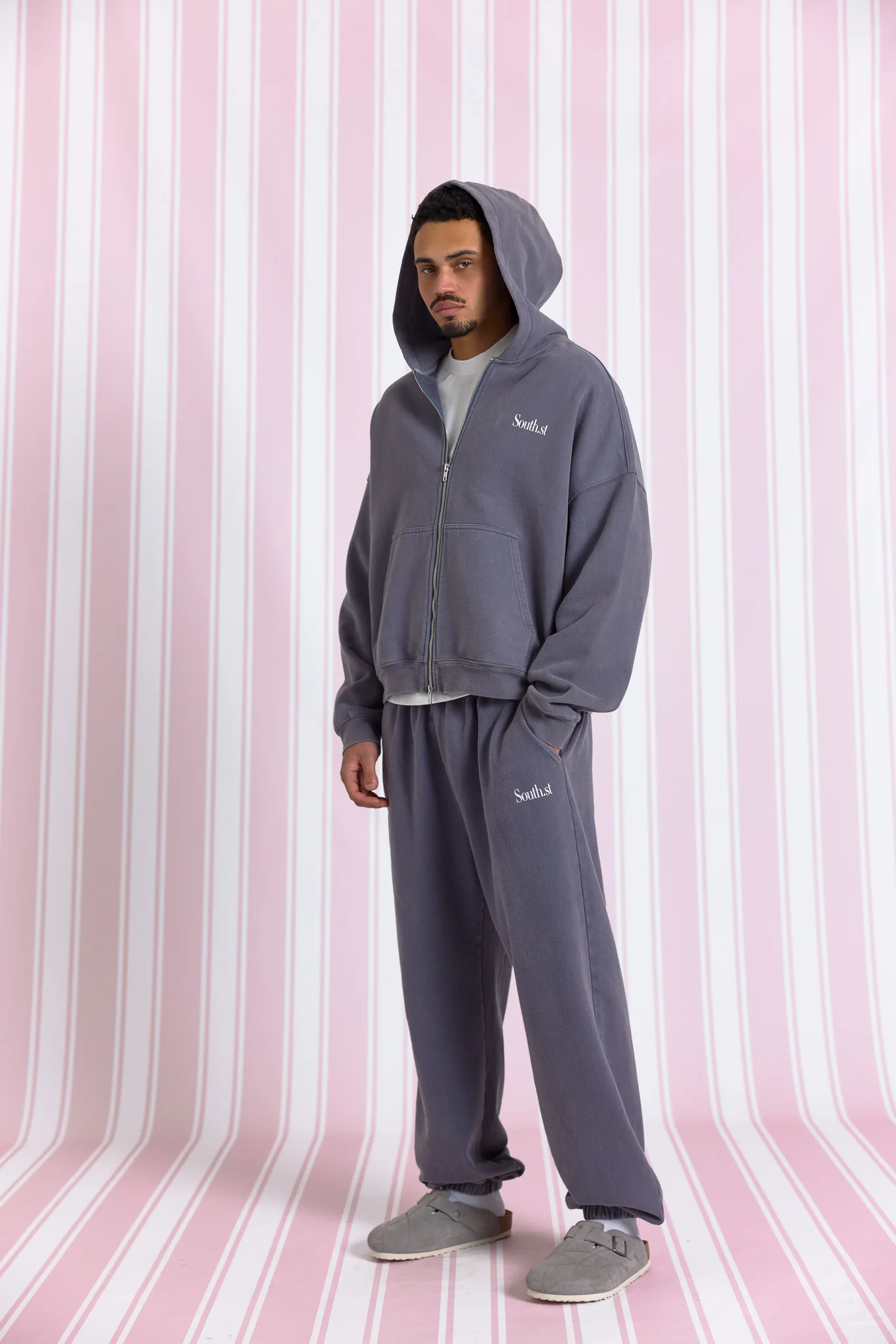 SST ZIP HOODY - Washed Navy Grey - Image 5