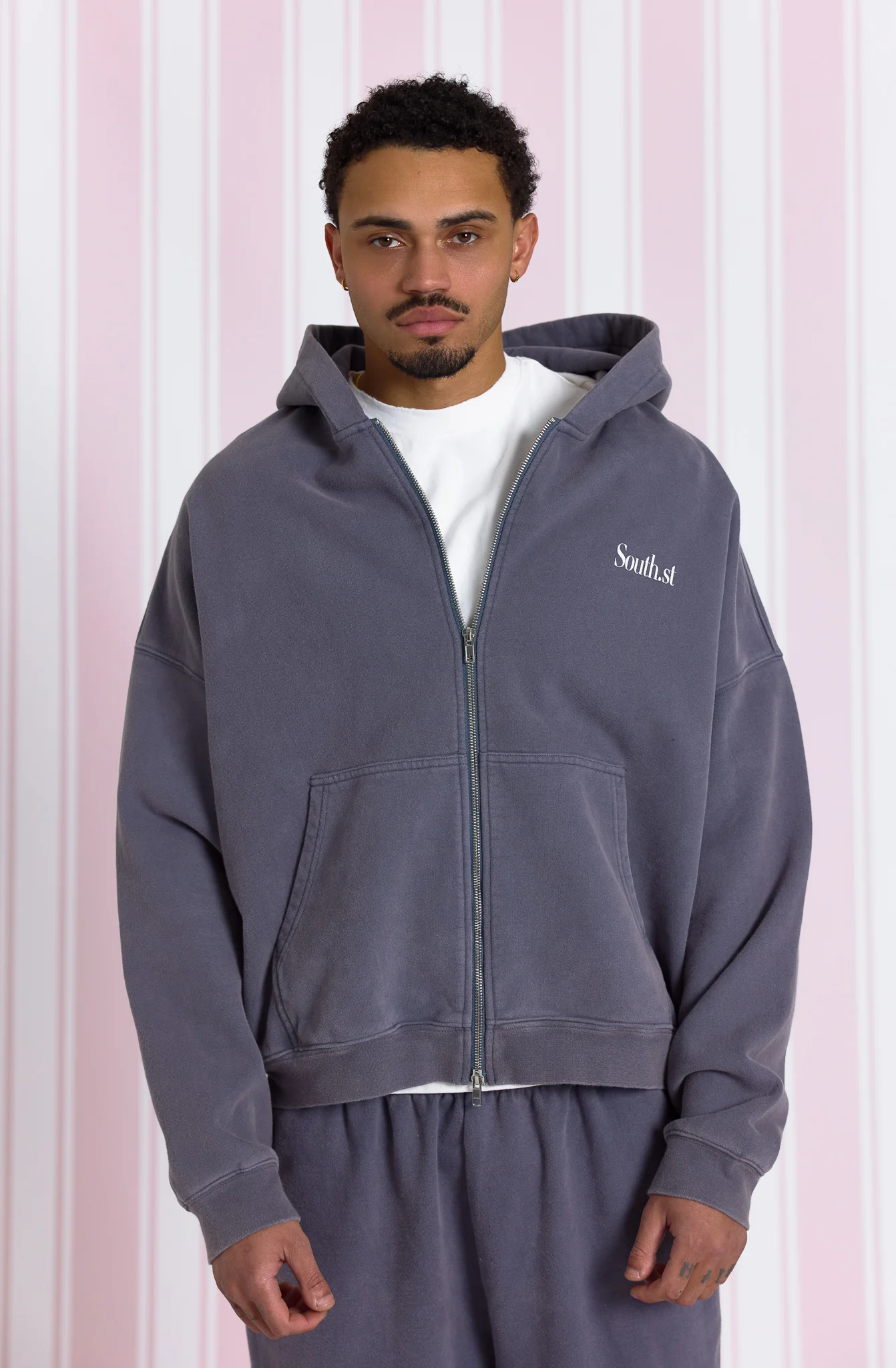 SST ZIP HOODY - Washed Navy Grey - Image 6